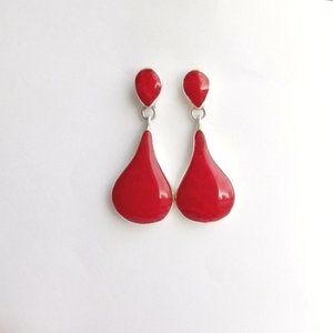 Nwt Sterling Silver earrings 925 red Sponge Coral drop teardrop shaped earrings